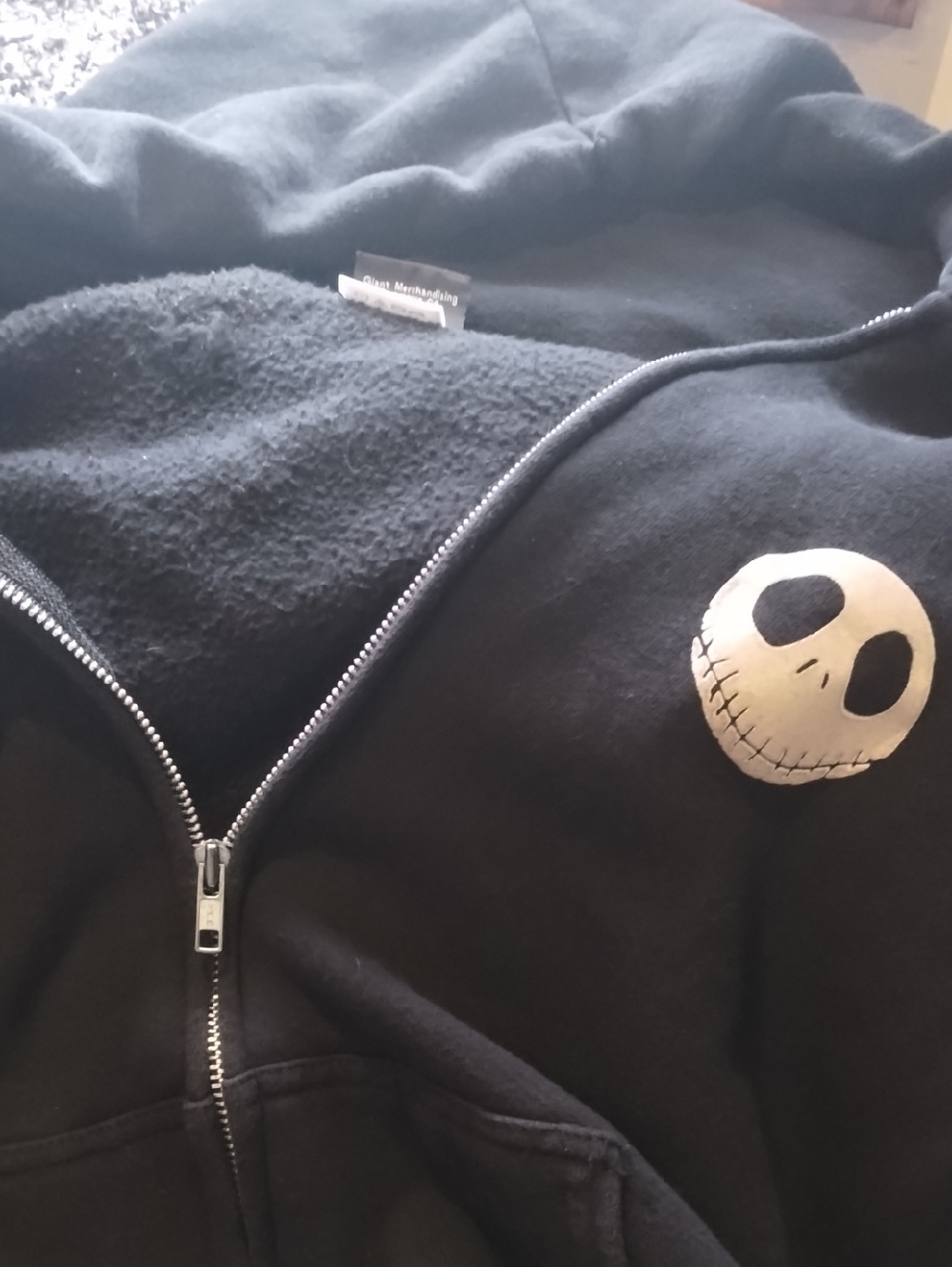 Black Zip-Up Men’s Hoodie with Jack Skellington Patch